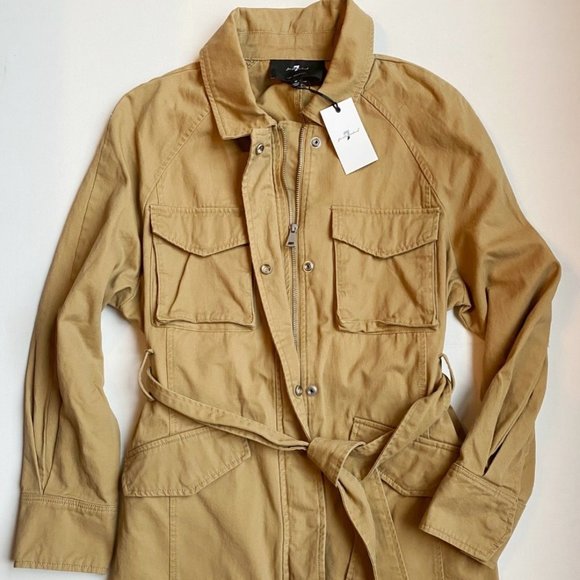 7 For All Mankind Utility Cotton Jacket Camel - Picture 4 of 5